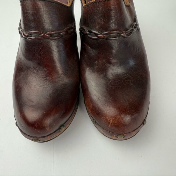 Vintage Womens 7 Heeled Clogs Brown Leather And Wood NO SIZE TAG SEE ALL. - Picture 4 of 7